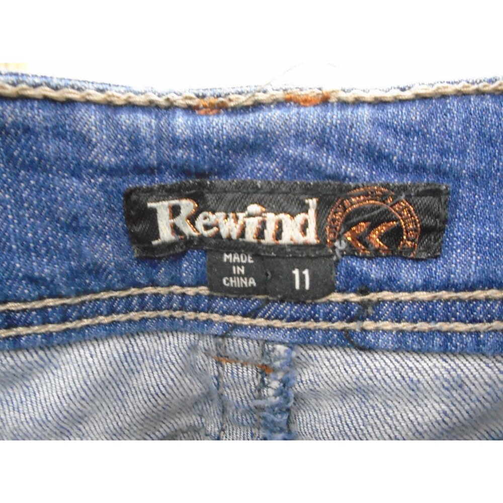 Rewind Women's Bootcut Jean Size 11 (33x32) Blue Denim Distressed - Picture 3 of 10